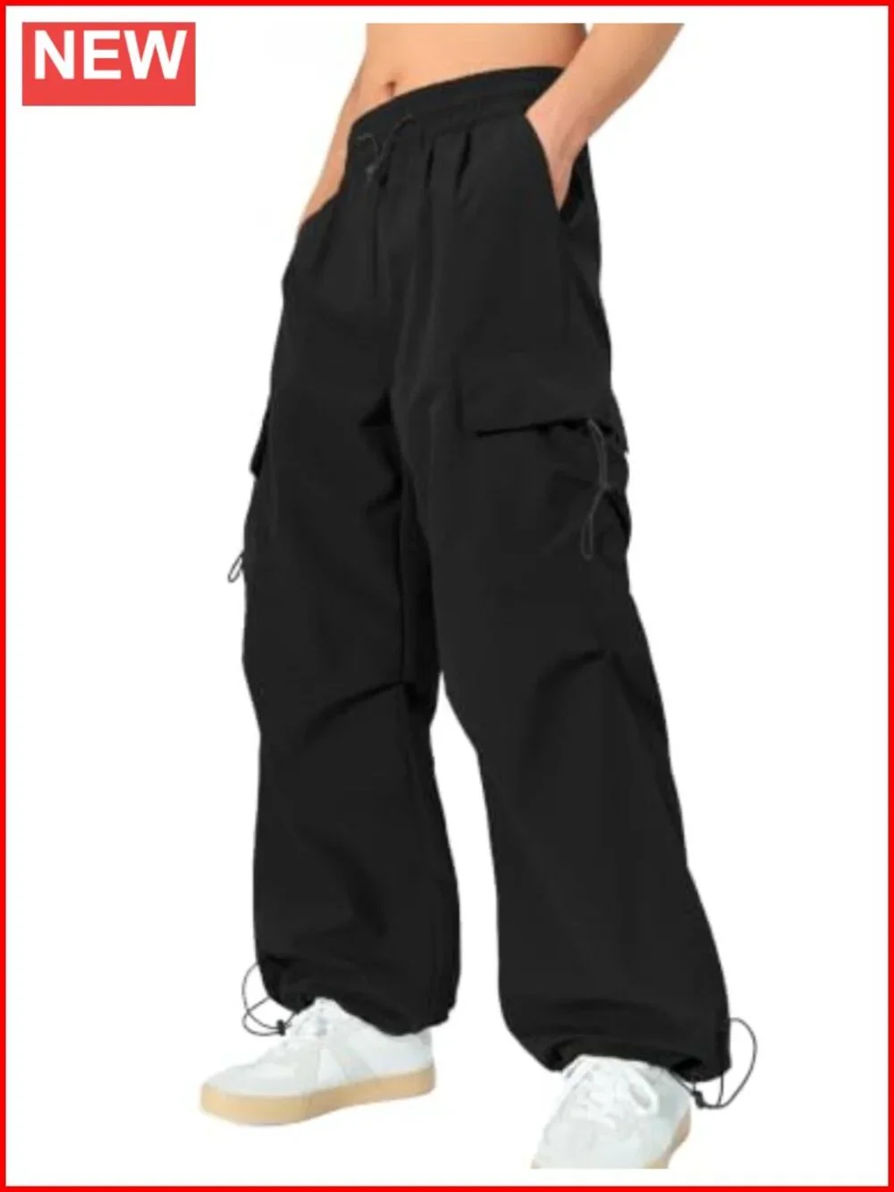 Men's Baggy Cargo Pants Waterproof Relaxed Fit Parachute Pants Hiking Casual